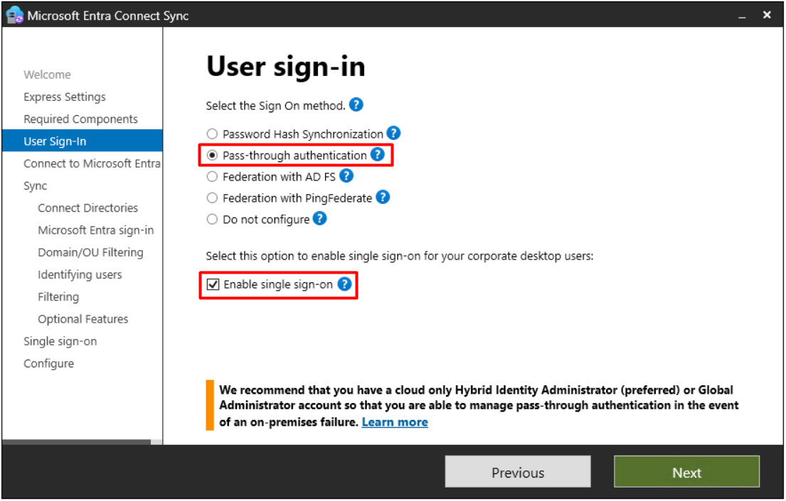 Entra Connect Sync User Sign-in